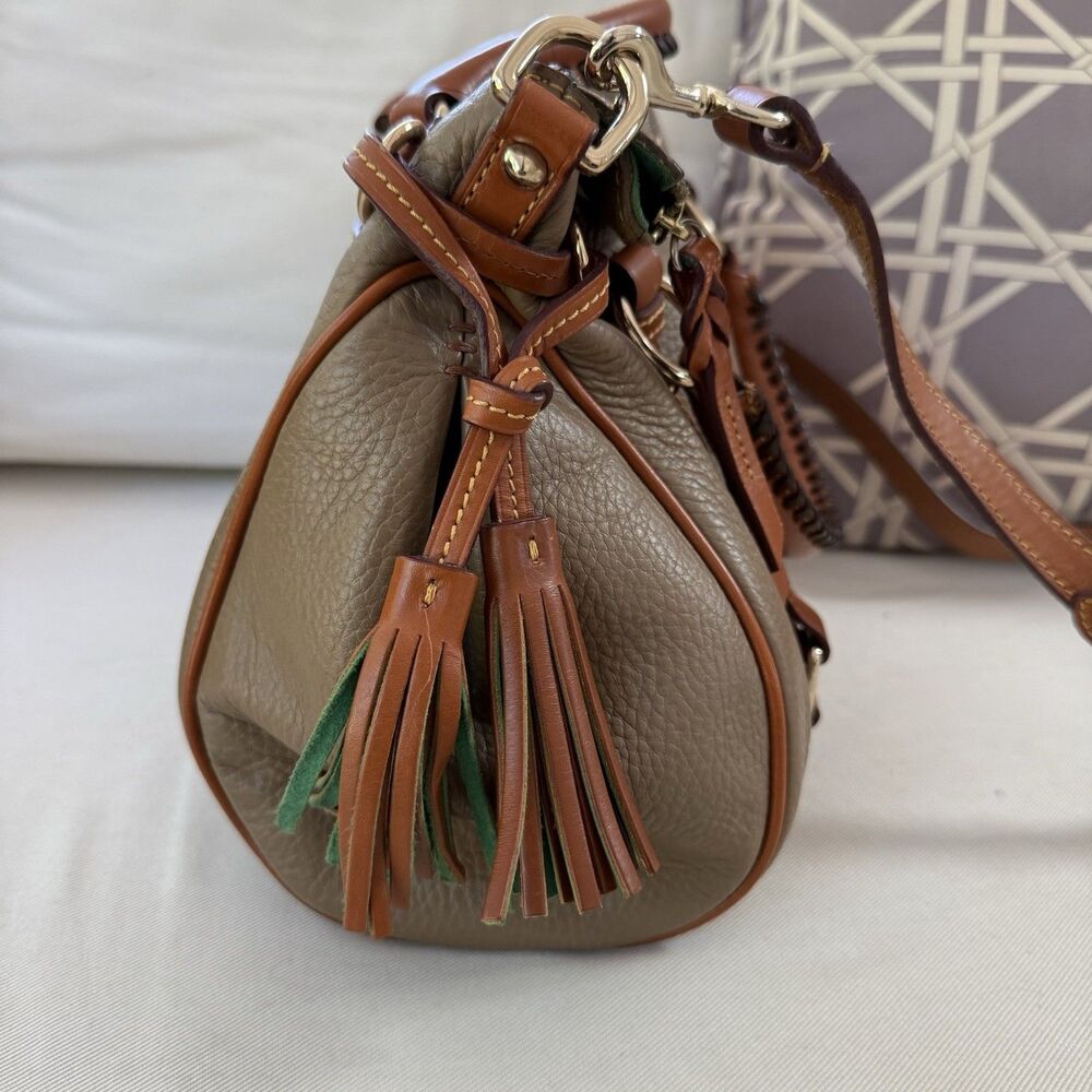 Dooney Bourke Florentine Vachetta Trim Pebble Leather Taupe Tan Satchel - Picture 9 of 10